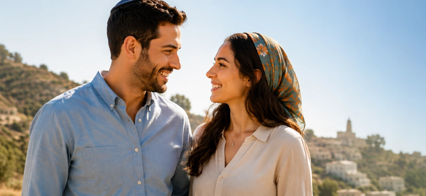 Smiling religious Jewish couple in Israel